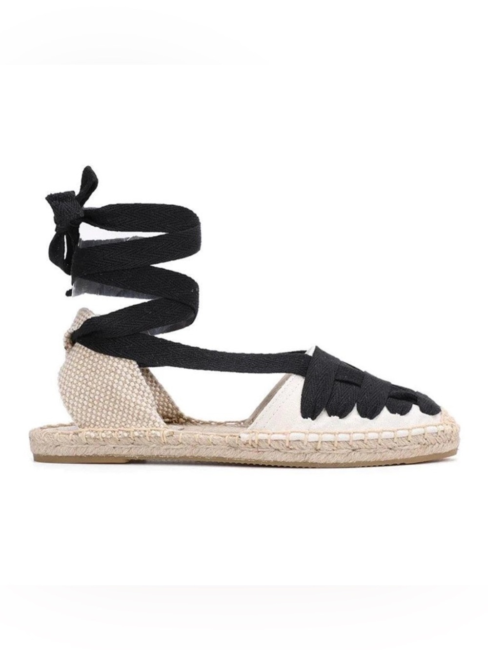 NEW Lace-Up Espadrille Sandals Beige Black size 7(37) women’s shoes